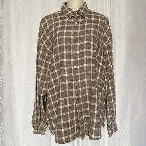 Citron Santa Monica Men's Flannel Button Up Shirt Large Cotton Brown Plaid